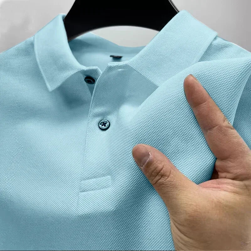 Men's Summer High-End Golf Short-Sleeved Polo Shirt with Collar,Solid Color,Breathable,Office Casual,High-Quality Men's Clothing