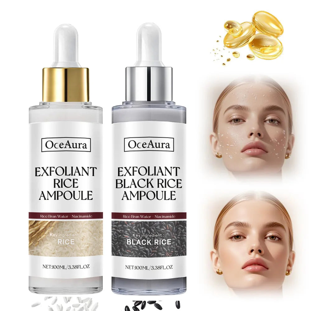 Black&White Rice Exfoliating Essence Dead Skin Remover Facial Glowing Replenisning Shrink Pore Hyaluronic Acid Brightening Serum