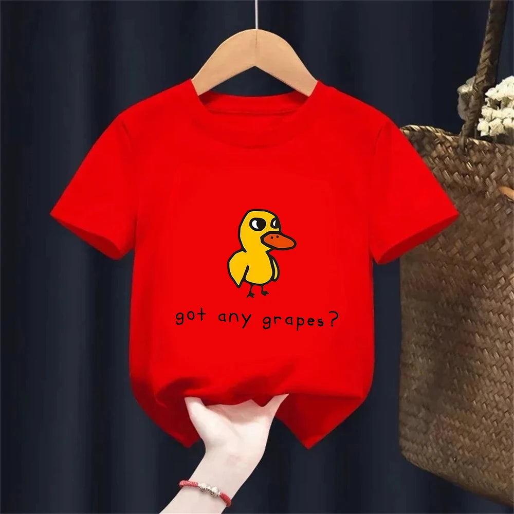 The Duck Song Got Any Grapes Printed Kids T-Shirt Summer Children's Pure Cotton Short-sleeved Casual Tops Boys and Girls Gifts