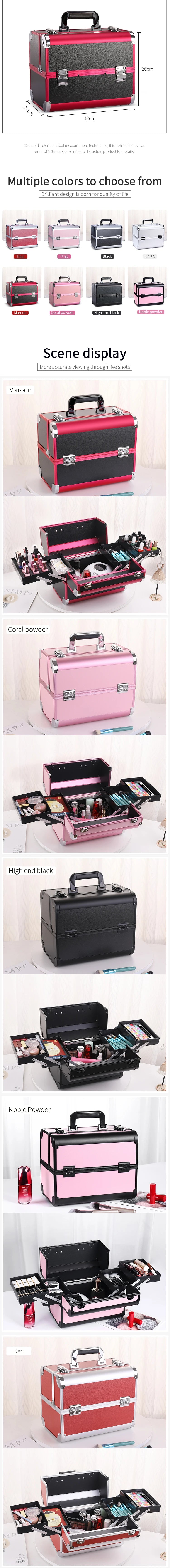 Makeup train case large portable cosmetic cases 4 trays professional makeup storage organizer box make up box