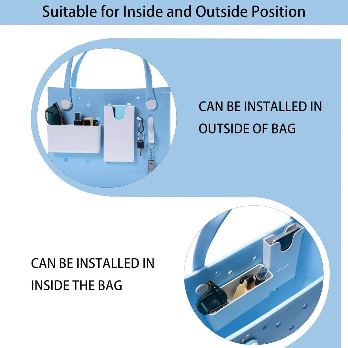 4PCS Organizer Holder for Bogg Bag, Accessories for Bogg Bags, Phone Holder Compatible with Bogg Bag Original, White