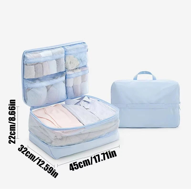 Compression Packing Cubes 5-in-1 Travel Luggage Organizer Bag Portable Multi Compartment Clothes Storage Suitcase Accessories