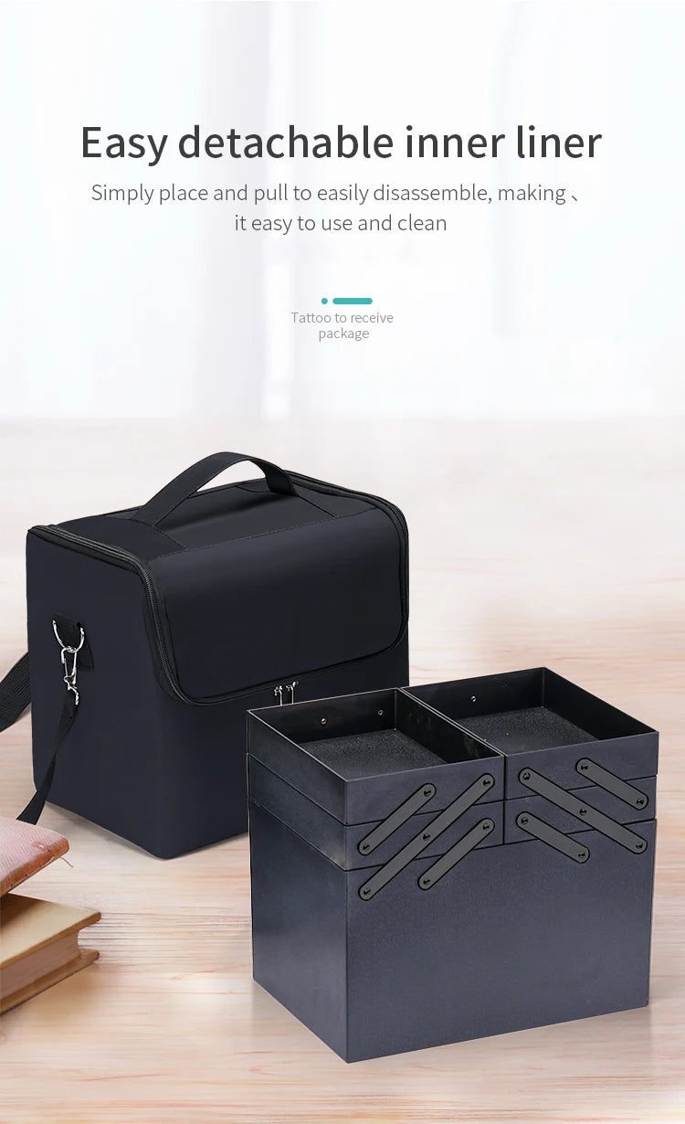 Large Makeup Carrying Train Case for Women, Travel Bag Storage Box,4 Tier Professional Nail Organizer Case with Adjustable