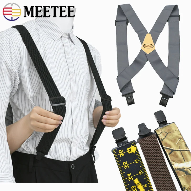 Heavy Duty Work Suspenders for Men X-Back Gripper Clasps Adjustable Strap Fully Elastic Adult Widen Men's Suspender