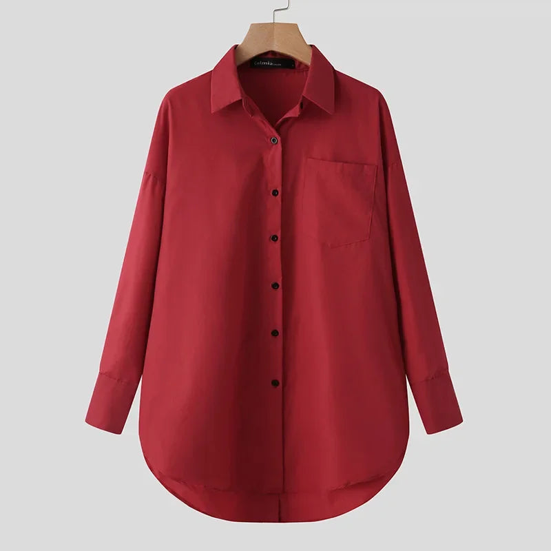 2025 Summer Fashion Women Shirts White Tunics Blouse Long Sleeve Top Casual Solid Button Loose Tops