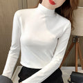 2025 Women Classic Korean Long Sleeve Tops Lady Fashion Thermal Underwear Clothes Female Half High Collar Thin Pullovers