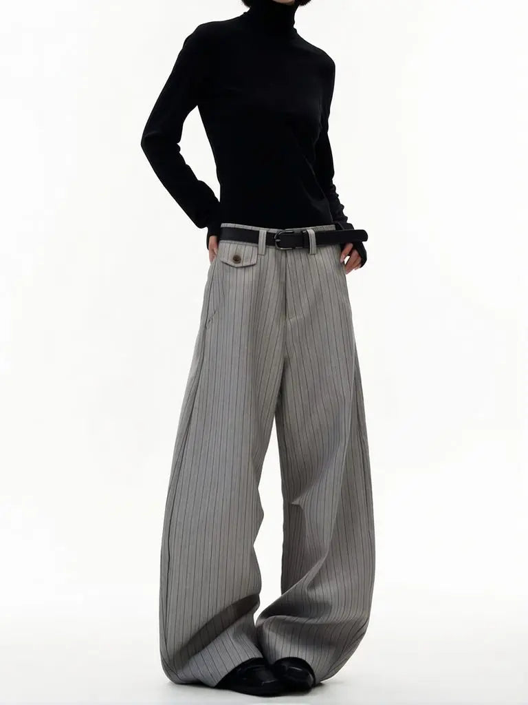 Old Money Striped Suit Pants Men Vintage Baggy Sweatpants Y2k Wide leg Casual Curved Loose Trousers Fashion Work wear