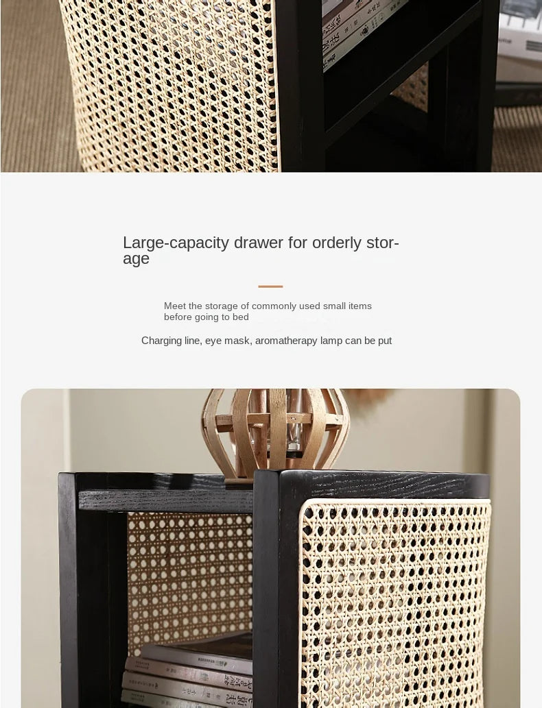 JOYLIVE Modern Minimalist Style Creative Home Homestay Hotel Bedroom Solid Wood Rattan Bedside Table Edge Cabinet Drop-shipping