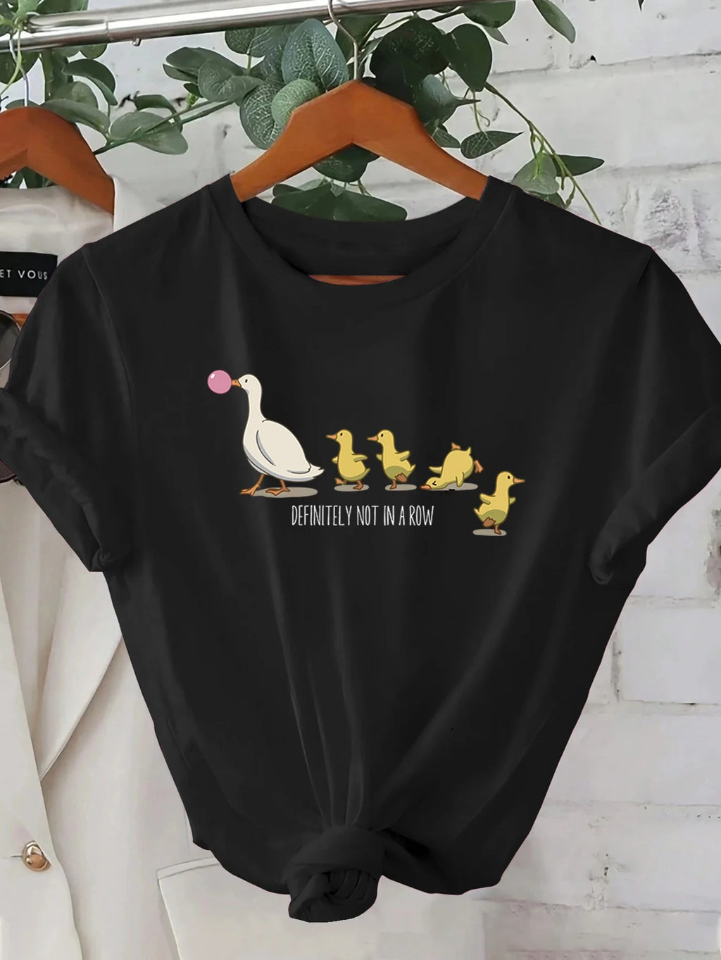 Ladies' Cute Duck Arrangement Printed Pattern T-shirt Casual Round Neck Short Sleeve Top Casual Summer Women's Clothing