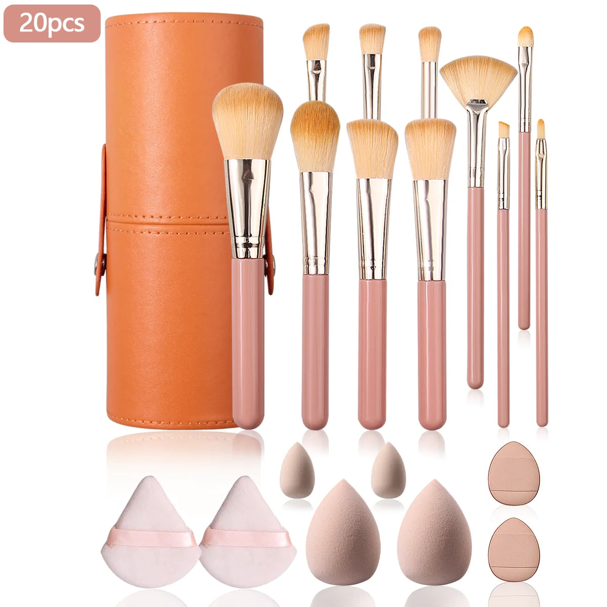 20/14/1PCS Professional Makeup Brush Set: 11 Brushes, Makeup Sponges, Powder Puffs, and Makeup Buckets
