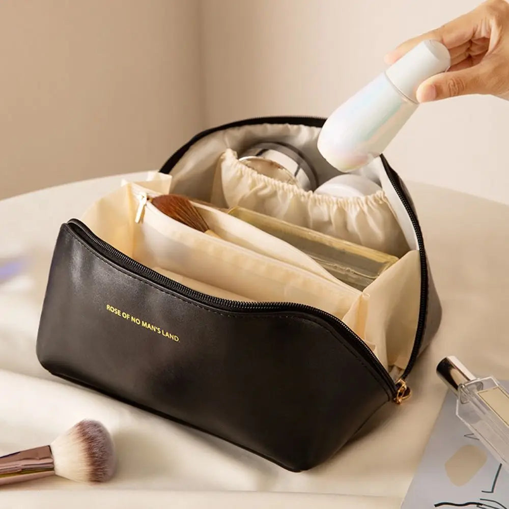 Portable Large Capacity Makeup Travel Cosmetic Bag Organizer with Brushes Slots Dividers Multifunction Storage Case