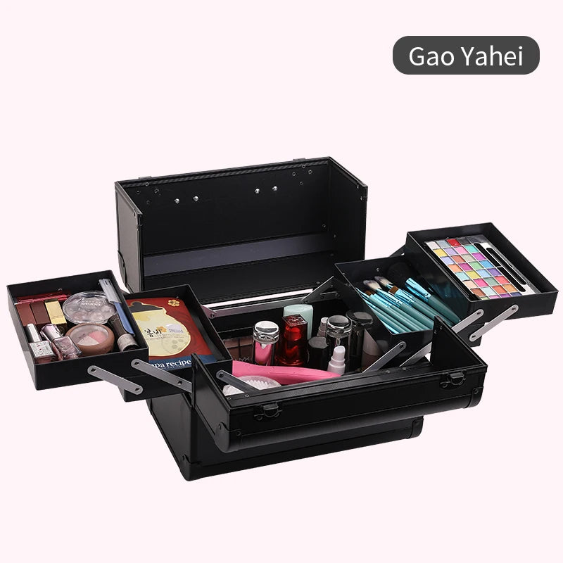 Makeup train case large portable cosmetic cases 4 trays professional makeup storage organizer box make up box