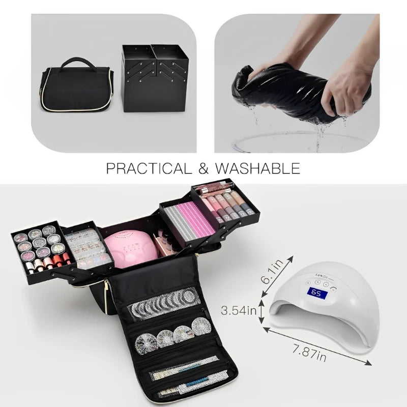Large Capacity Makeup Train Case Foldable Multi-layer Adjustable Trays Manicurist Box Portable Cosmetic Storage Nail Organizer