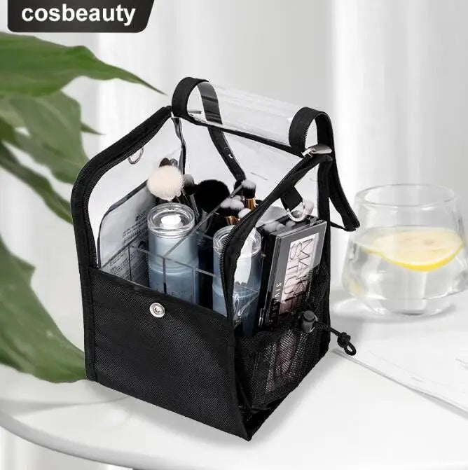 Travel Makeup Case With Acrylic Divider Organizer Storage with Makeup Brush Holder Case Stand-up Cosmetic Bag Artist Travel Bag