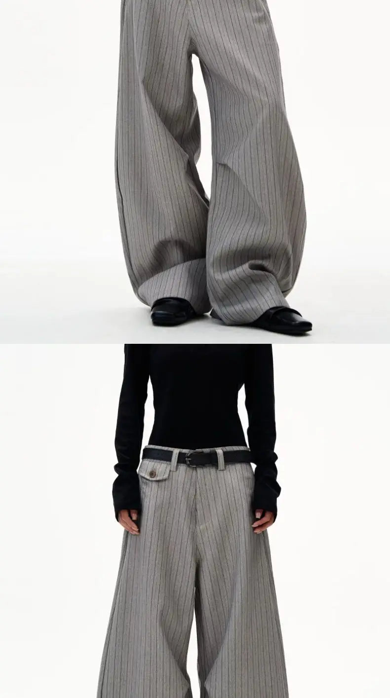 Old Money Striped Suit Pants Men Vintage Baggy Sweatpants Y2k Wide leg Casual Curved Loose Trousers Fashion Work wear