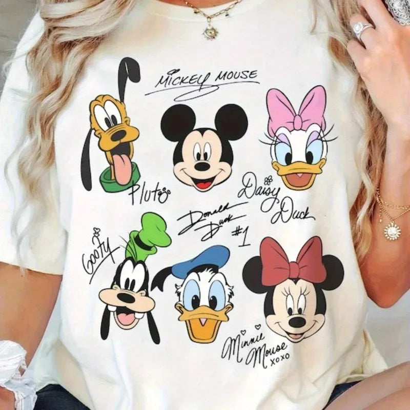 2026 Summer New  T-shirt Casual Loose Short Sleeved Printed with Mickey Duck Donald Duck Men Women Families Children