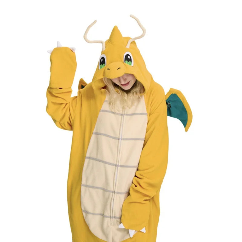 Women Onesies Dragnit Kigurumi Animal Pajamas Soft Fleece Yellow Dragon Cosplay Costume Halloween Christmas Party Outfit