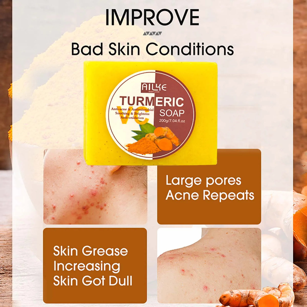 AILKE Organic Turmeric Whitening Skin Care Set, with Vitamin C, Clean Skin, Reduce Acne, Hydrating and Firming for Women