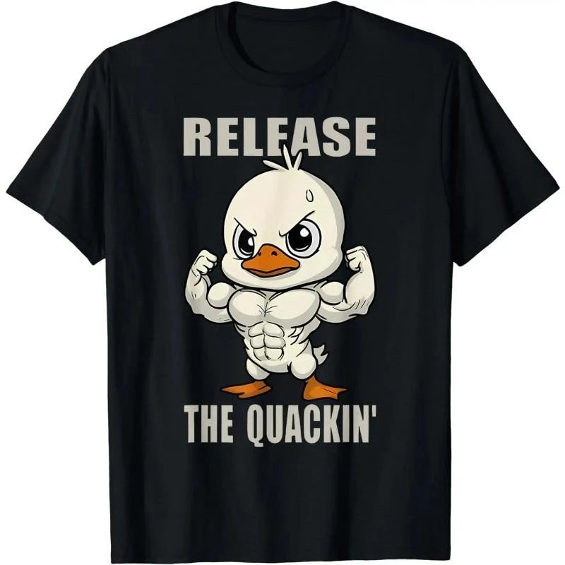 Funny Duck Fitness Black T-shirt For Men Fun Humour Text 3D Print Hip Hop Tee Shirts Summer Gym Sport Breathable Fashion Top