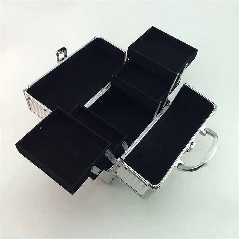 Portable Makeup Train Case Large Capacity Adjustable 4 Sliding Trays Cosmetic Case Storage Organizer for Jewelry Nails Beauty