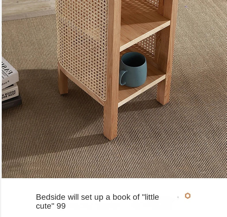 JOYLIVE Modern Minimalist Style Creative Home Homestay Hotel Bedroom Solid Wood Rattan Bedside Table Edge Cabinet Drop-shipping
