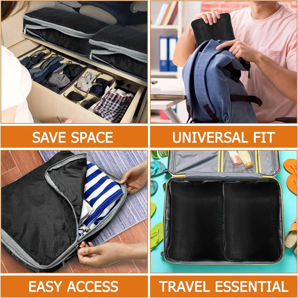 Compression Packing Cubes Travel Luggage Organizer for Carry on Luggage Large Capacity Suitcase Bags Set Waterproof Storage Bags