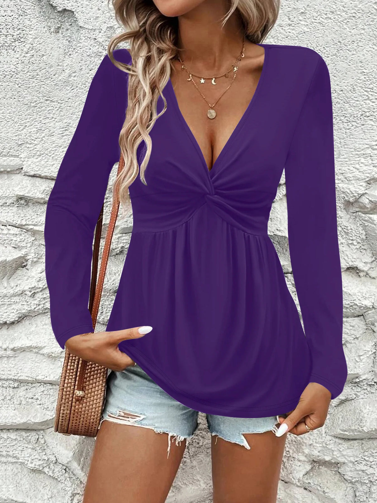 2025 New Women'S Long Sleeve T Shirts Fall Casual Tops Trendy Kink Solid Colors Blouses Autumn Pullover Clothes Camiseta Mujer