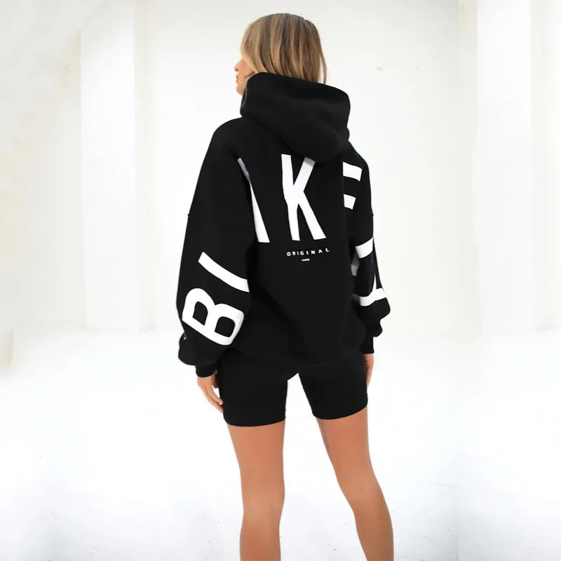 2025 Elegant Women Chic Hoodies Fashion Autumn Winter Fleece Long Sleeve Solid Color Hooded Top Casual Office Lady Sweatshirts