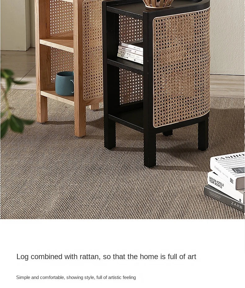 JOYLIVE Modern Minimalist Style Creative Home Homestay Hotel Bedroom Solid Wood Rattan Bedside Table Edge Cabinet Drop-shipping