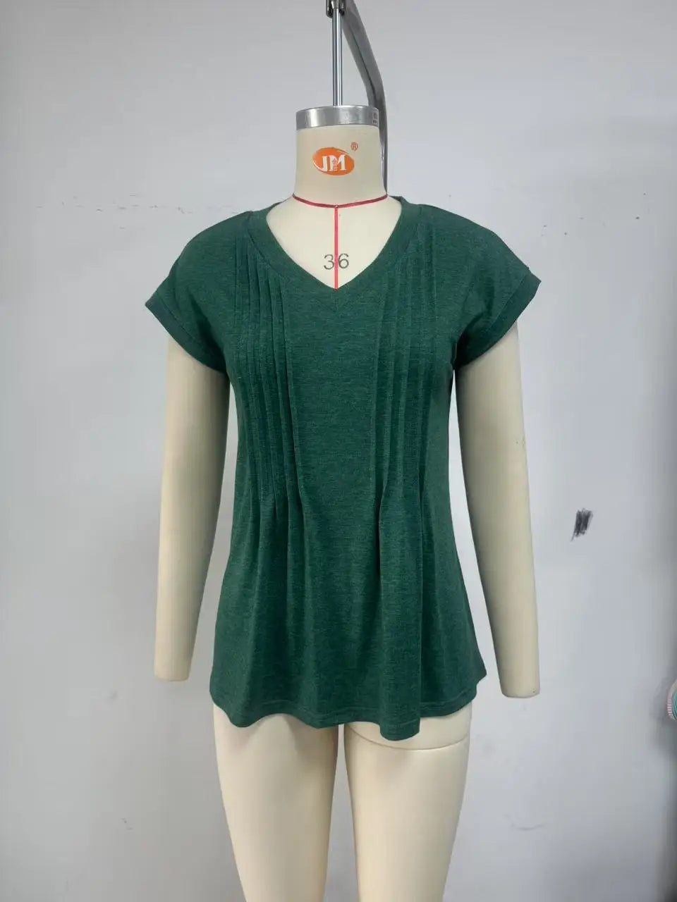 2025 Summer Casual Blouse Women Fashion Short Sleeve Shirts Women's V Neck Solid Color Pleated Tunic Blouse Loose Plus Size Tops