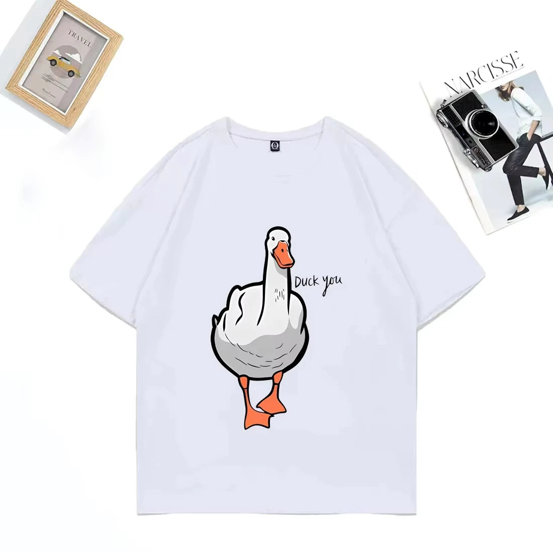 Children's Fun Duck You Pattern Printed 100% Cotton Short-sleeved T-shirt Hip-hop Streetwear Top Parent Child Wear  Cotton Top