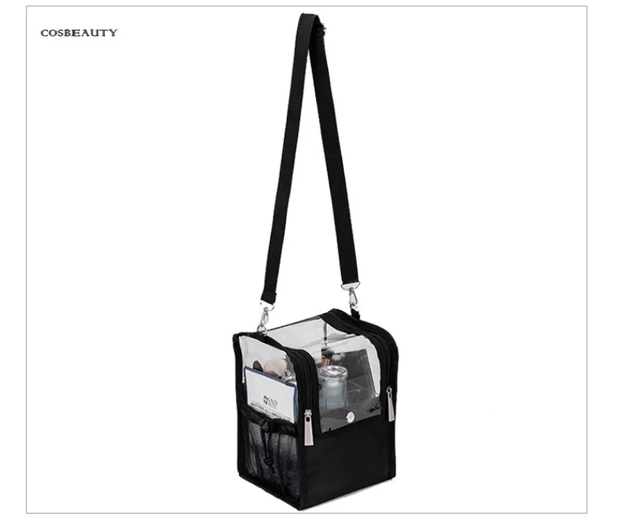 Travel Makeup Case With Acrylic Divider Organizer Storage with Makeup Brush Holder Case Stand-up Cosmetic Bag Artist Travel Bag