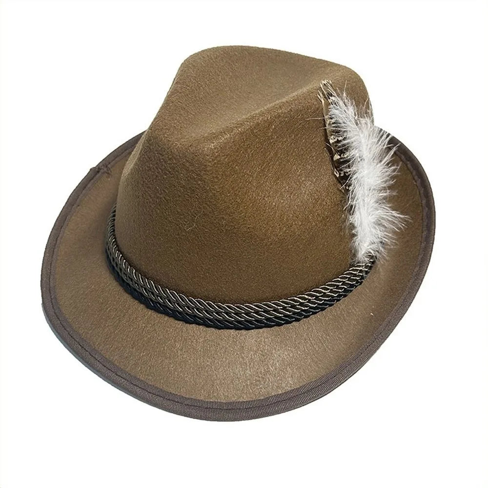 New Fashion Feather Decors Hat Western ornament Oktoberfest Hat Bavarian Swiss Costume Cosplay Cap Men Women Party Photo Props
