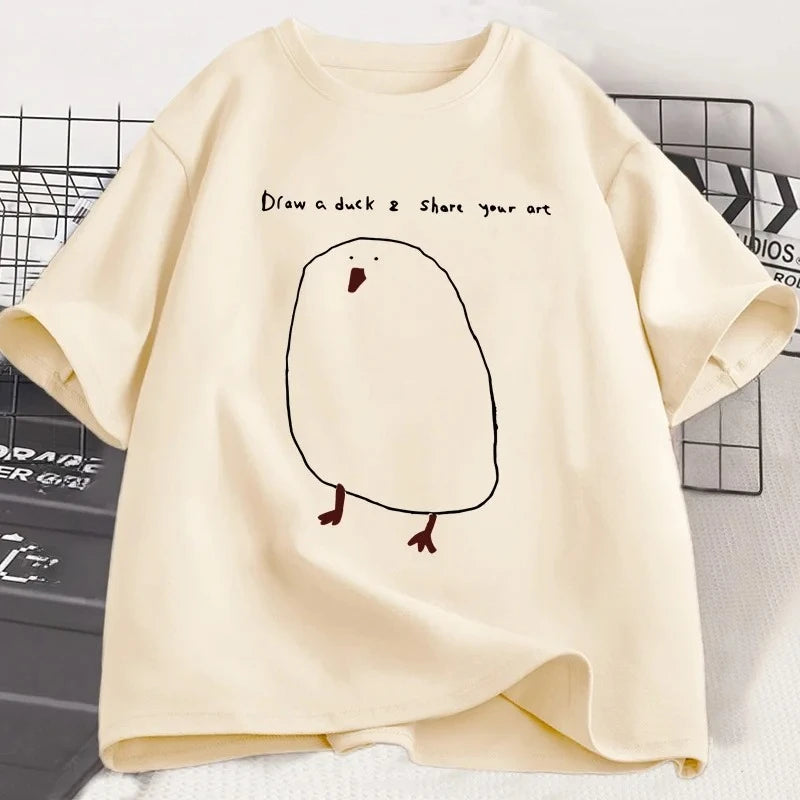 Funny Draw Duck T Shirt Women Casual Funny Printed T-shirt Summer Short Sleeve Cool Round Neck Women Clothes Tshirt Graphic Y2K
