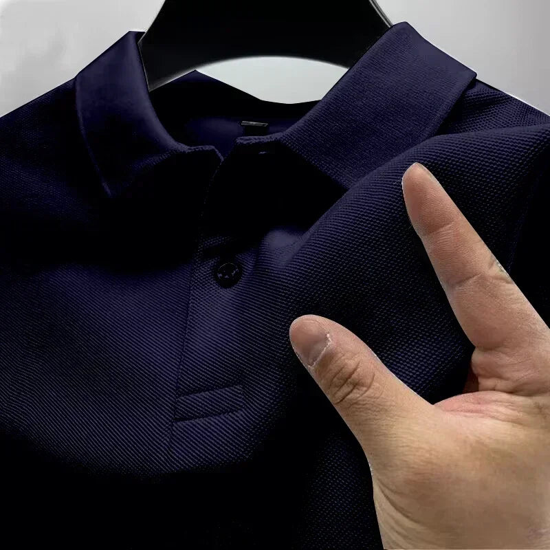 Men's Summer High-End Golf Short-Sleeved Polo Shirt with Collar,Solid Color,Breathable,Office Casual,High-Quality Men's Clothing