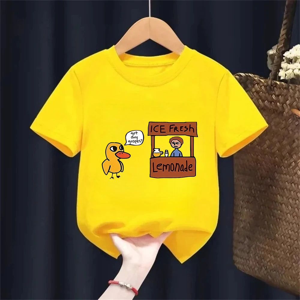 The Duck Song Got Any Grapes Printed Kids T-Shirt Summer Children's Pure Cotton Short-sleeved Casual Tops Boys and Girls Gifts