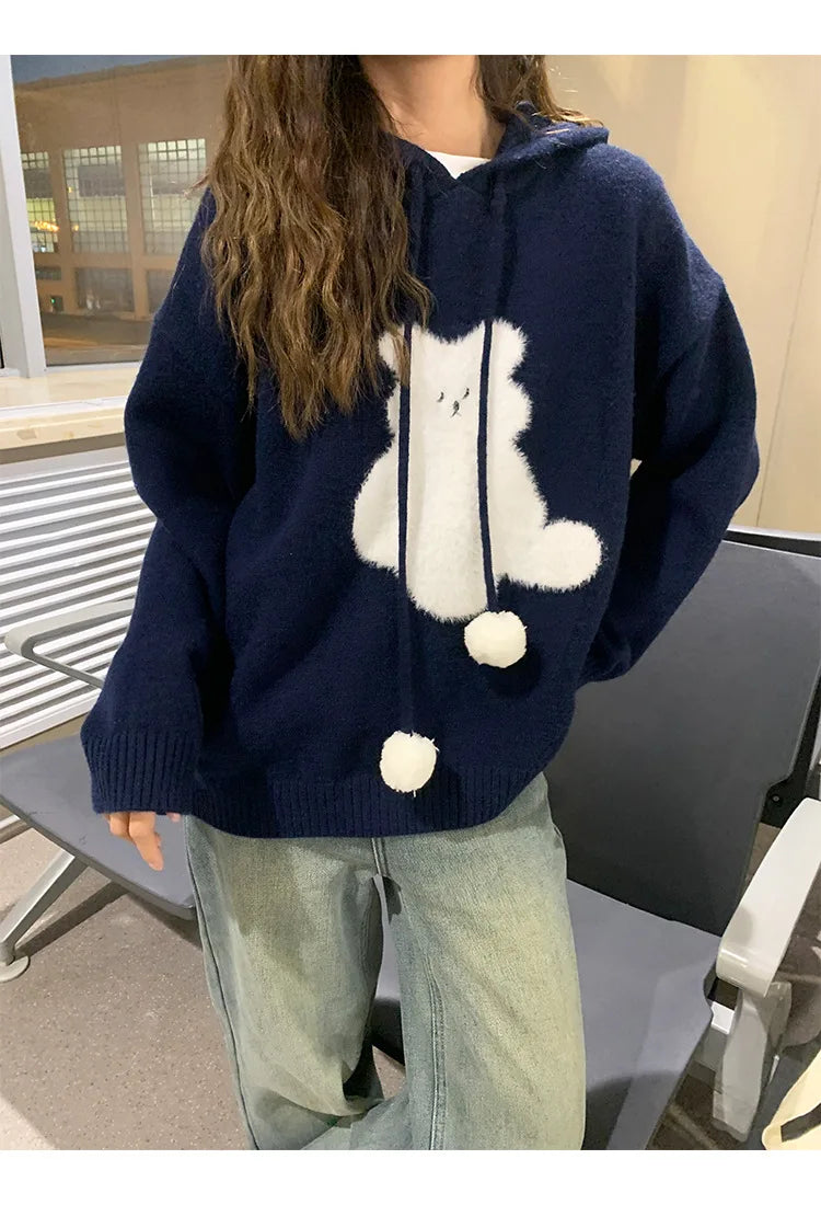 Cartoon Hooded Long Sleeve Sweater 2025 Autumn New Design Loose Top for Women