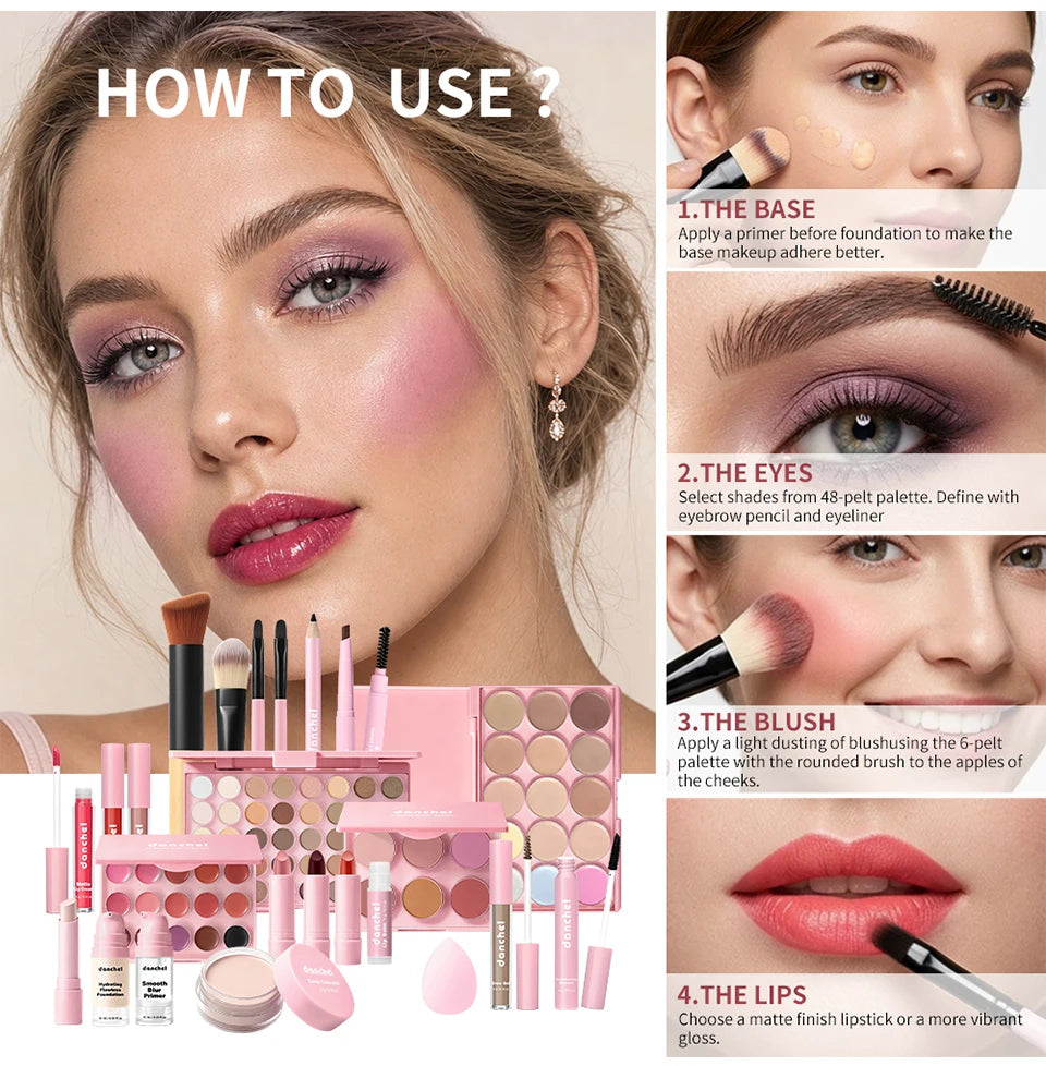 All in One Makeup Kit Full Makeup Kit Gift for Women Teen Girl Eyeshadow Blush Foundation Primer Brush Lipstick Lipgloss Cosmeti