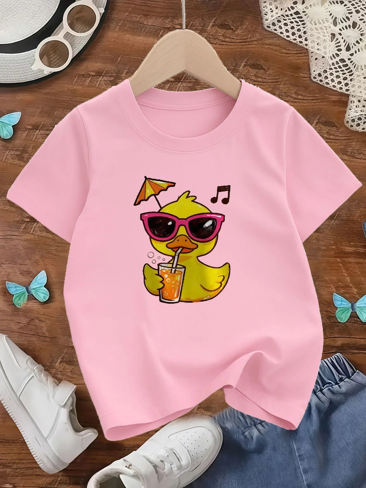 Children Casual T Shirt Trendy Cool Duck Summer Holiday Pattern Print Short Sleeve Kids Beach Vacation Daily Outfit Top