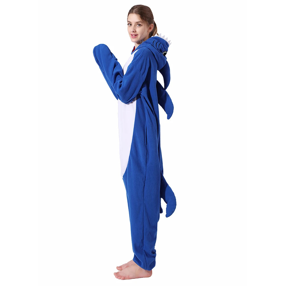 Blue Shark Onesie Pajamas Kigurumi Unicorn New Animal Men Women Adult  Cartoon Soft Halloween Party Costumes Jumpsuits Slipper