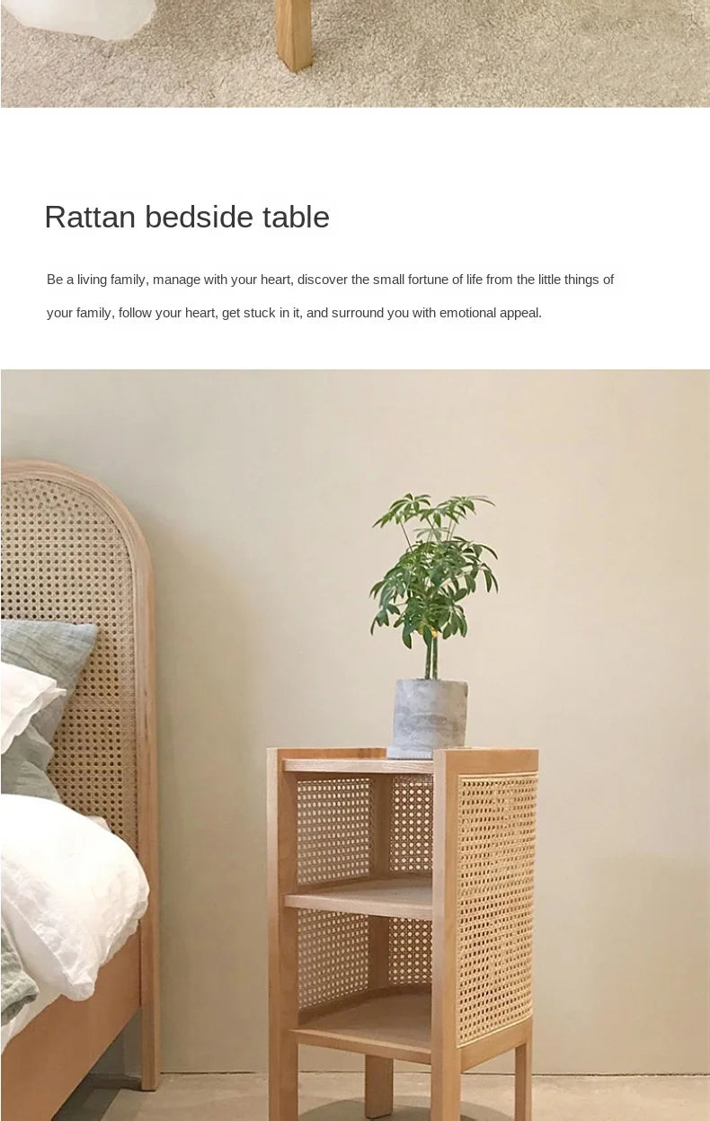 JOYLIVE Modern Minimalist Style Creative Home Homestay Hotel Bedroom Solid Wood Rattan Bedside Table Edge Cabinet Drop-shipping