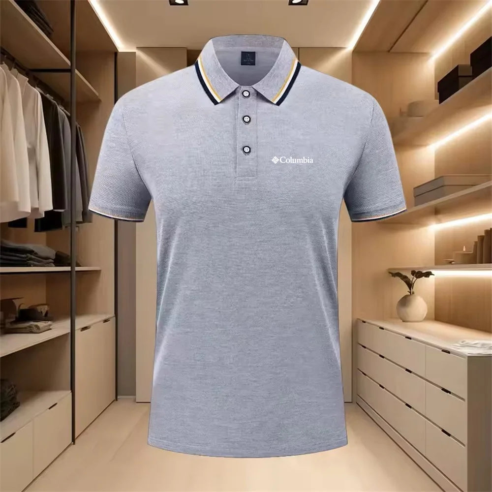 Men'S Casual Short Sleeve Polo Shirt with Print Striped Color Block Design Sporty Style Collared Golf Shirt for Summer