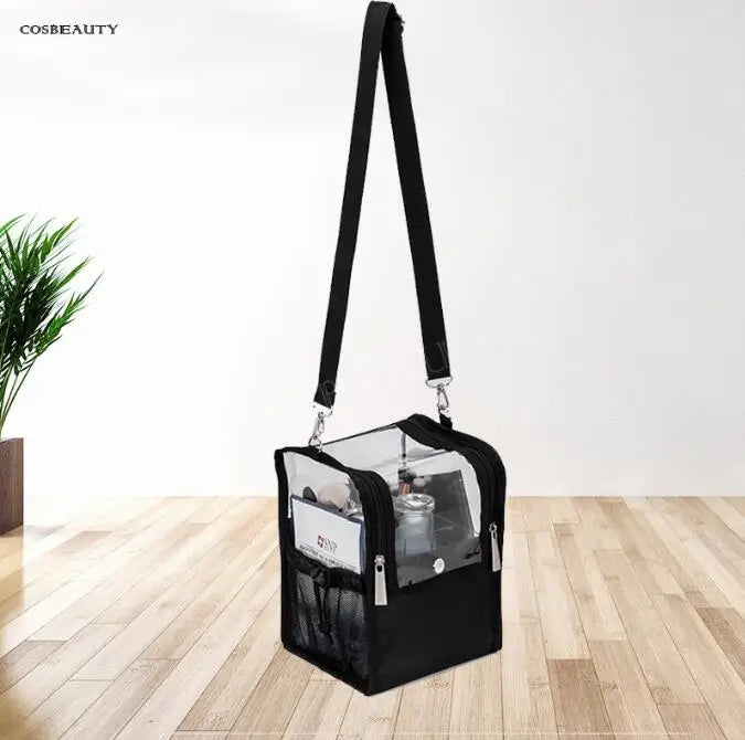 Travel Makeup Case With Acrylic Divider Organizer Storage with Makeup Brush Holder Case Stand-up Cosmetic Bag Artist Travel Bag