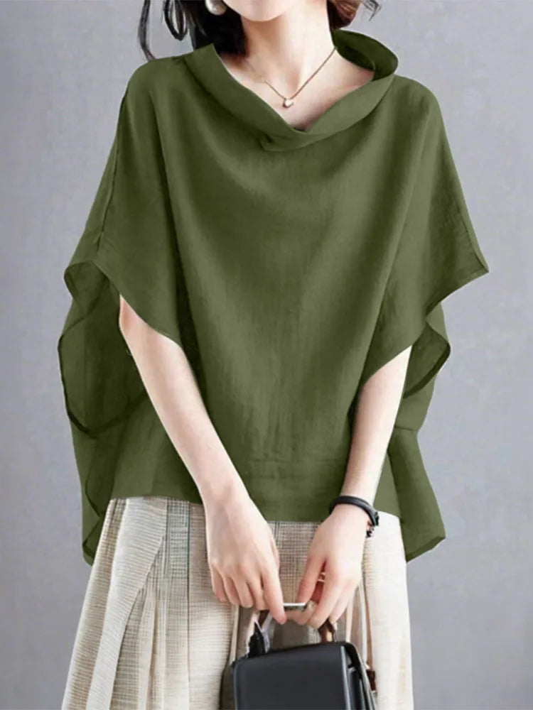 Fashion Half Sleeve Solid Blouse 2025 ZANZEA Stylish Women Tops Chic Pile Collar Office Shirt Summer Female Loose OL Work Blusas