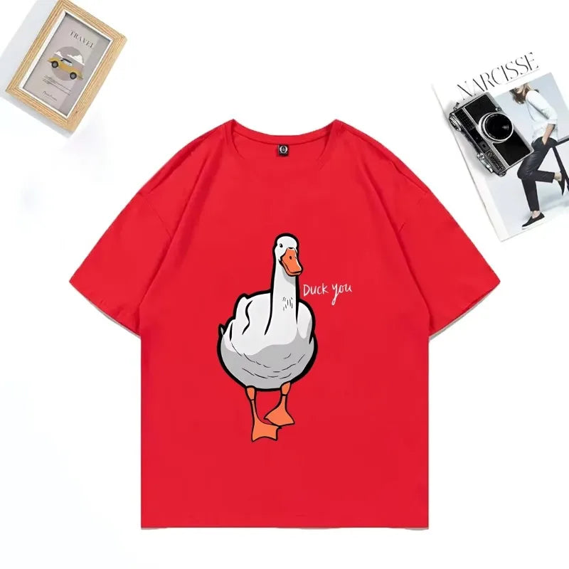 Children's Fun Duck You Pattern Printed 100% Cotton Short-sleeved T-shirt Hip-hop Streetwear Top Parent Child Wear  Cotton Top
