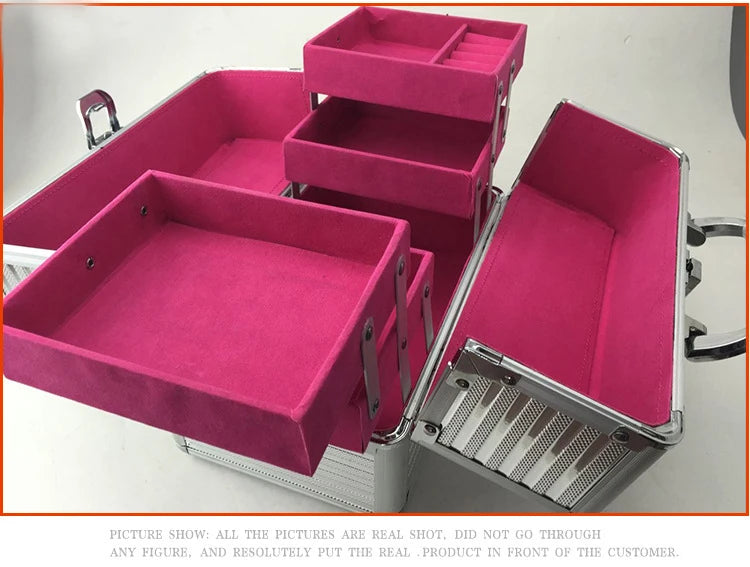Portable Makeup Train Case Large Capacity Adjustable 4 Sliding Trays Cosmetic Case Storage Organizer for Jewelry Nails Beauty