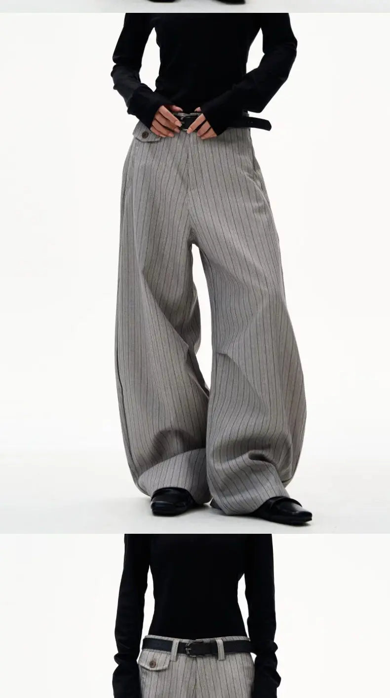Old Money Striped Suit Pants Men Vintage Baggy Sweatpants Y2k Wide leg Casual Curved Loose Trousers Fashion Work wear