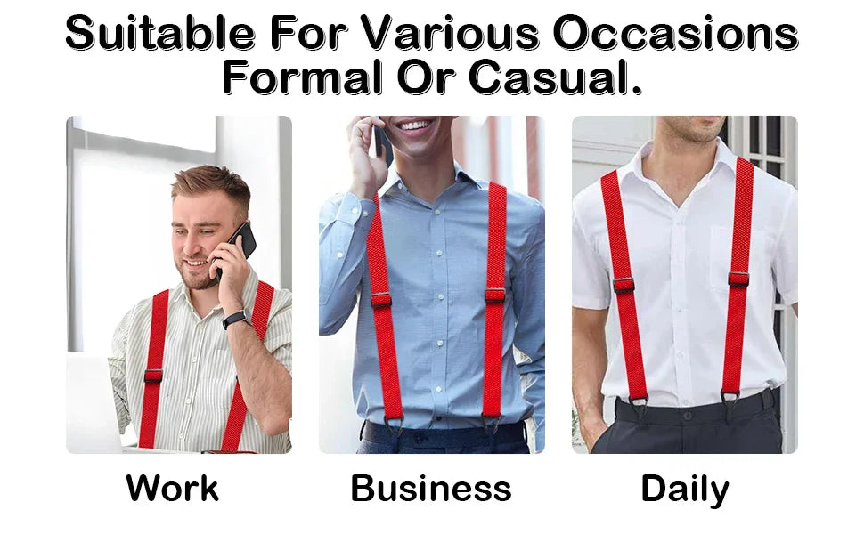 Heavy Duty Suspenders for Men Work Biker Outdoor 3.8cm Wide X-Back with 4 Snap Hook Adjustable Elastic Trouser Braces Strap Belt