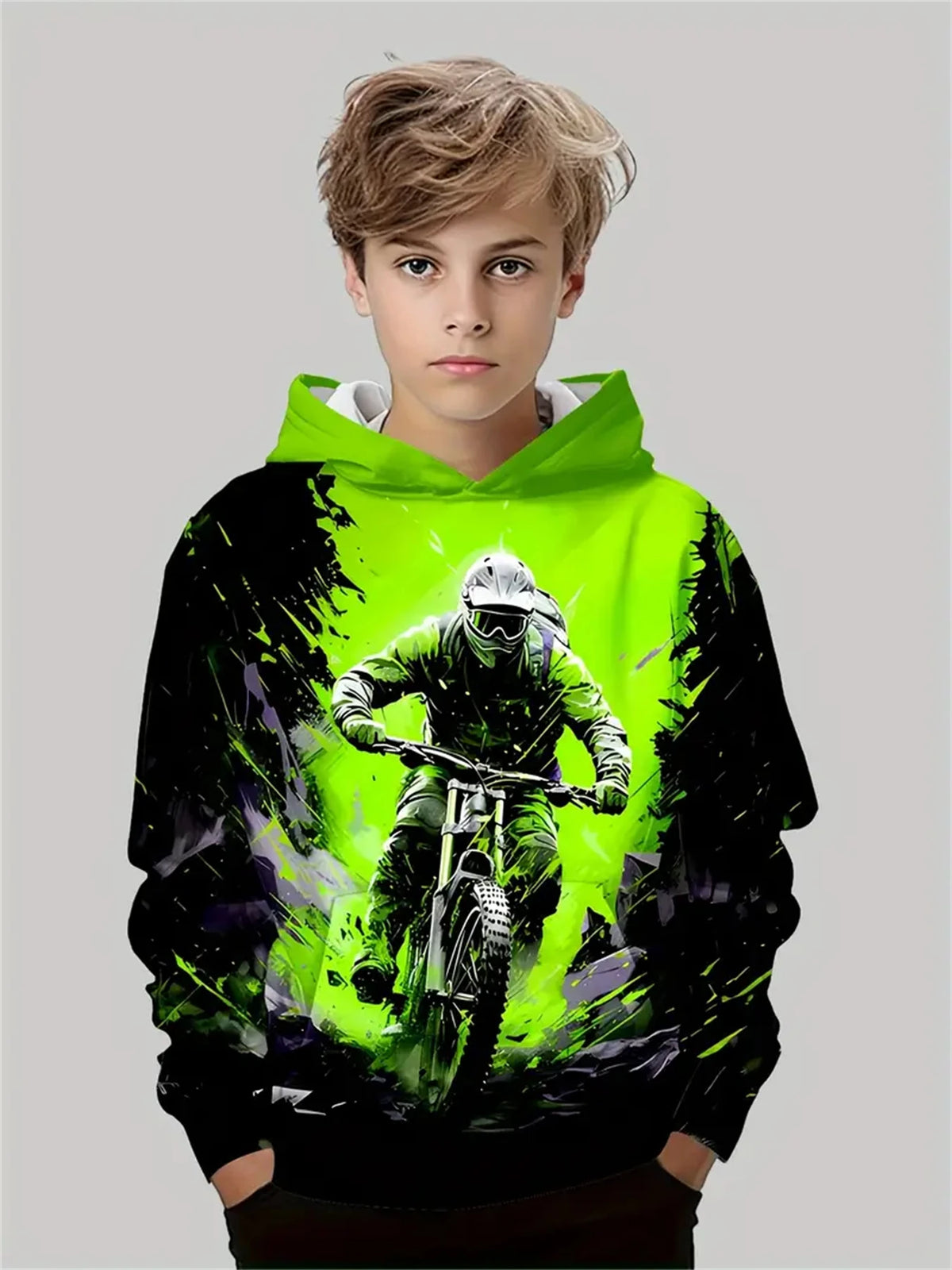 Child Sweatshirt Boys' Fashion Motocross Racing 3D Printed Casual Hoodie Long Sleeve Polyester Sport Tops Pullover Kids Clothes