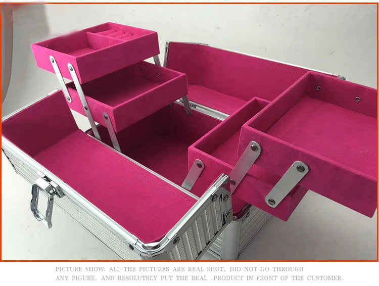 Portable Makeup Train Case Large Capacity Adjustable 4 Sliding Trays Cosmetic Case Storage Organizer for Jewelry Nails Beauty